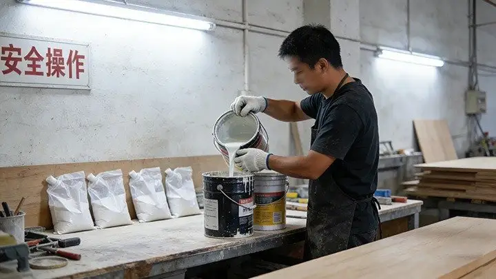 工厂调胶产线加防霉剂作业实拍