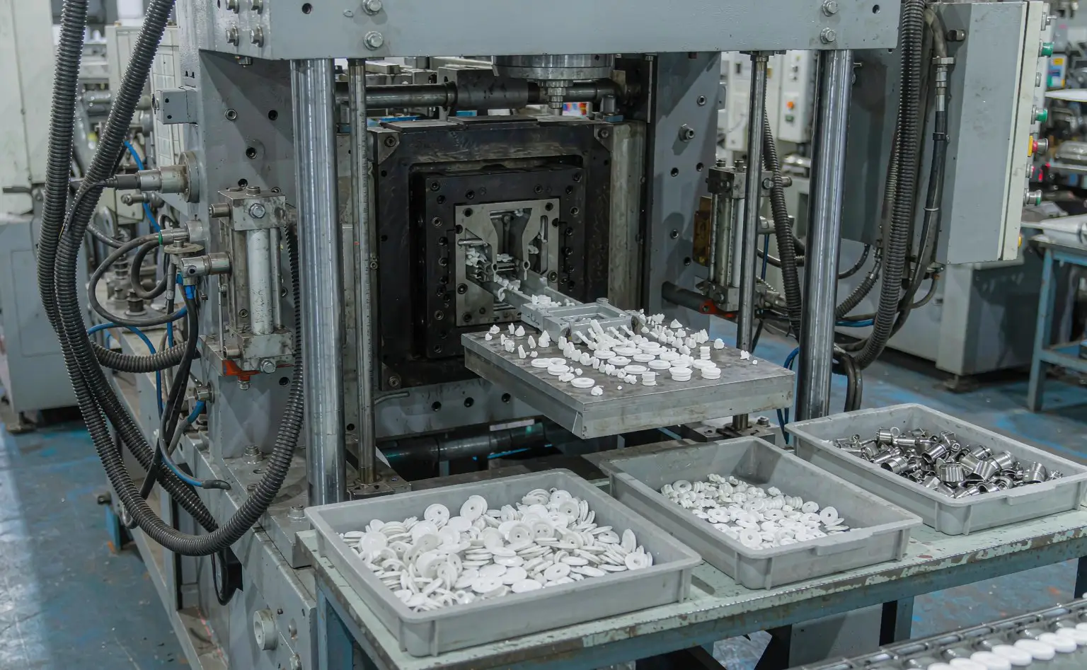 拉链纽扣等辅料注塑成型件:成型后的拉链齿与纽扣待装配